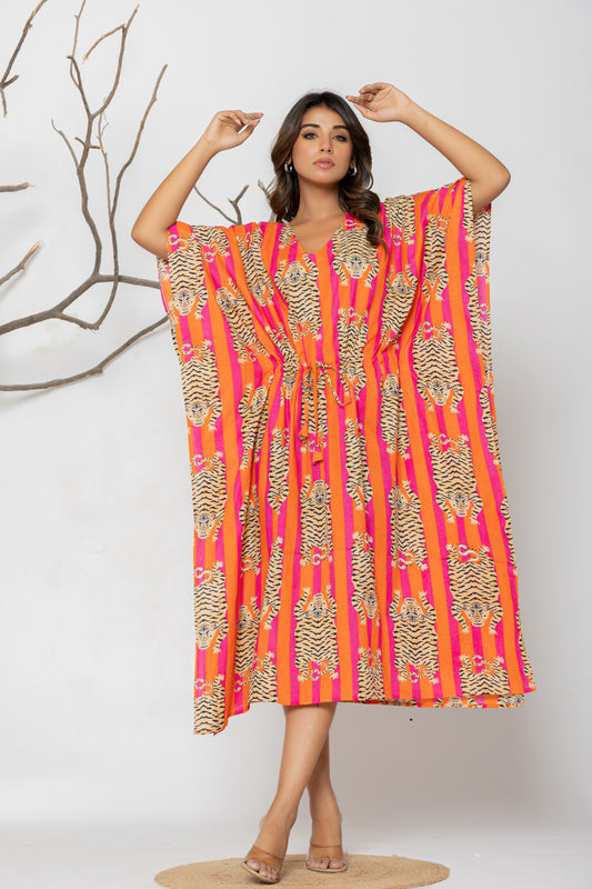Orenge Tiger Stripe Free Size Kaftan