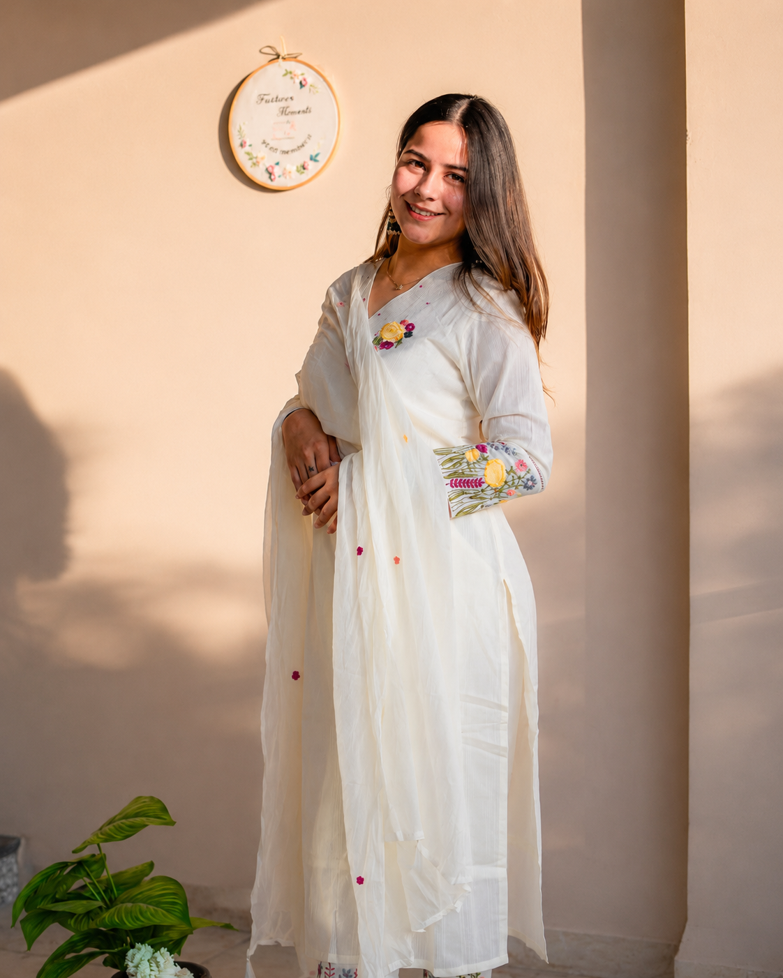 White Embroidered Cotton Kurta Set for Women with Dupatta | Indian Ethnic Suit Set | Floral Handwork Kurta Pant Set | Festive Wear Salwar
