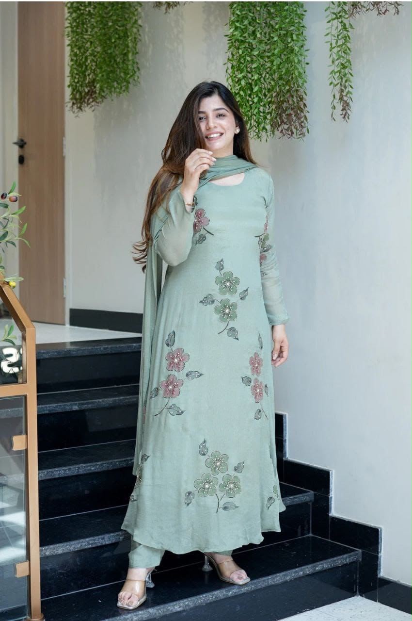 Sage Green Embroidered Anarkali Kurta Set