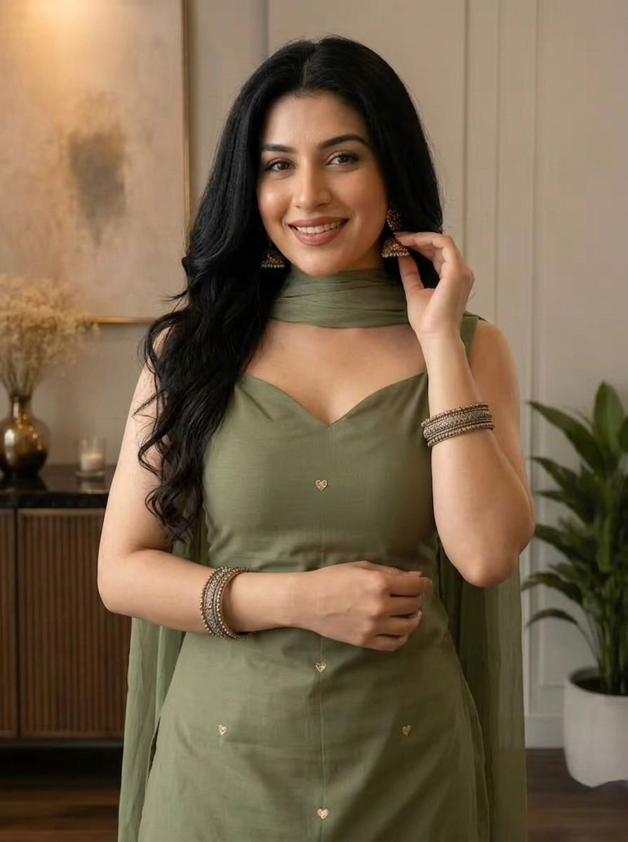 Olive Green Patiala Suit Set with Dupatta for Women