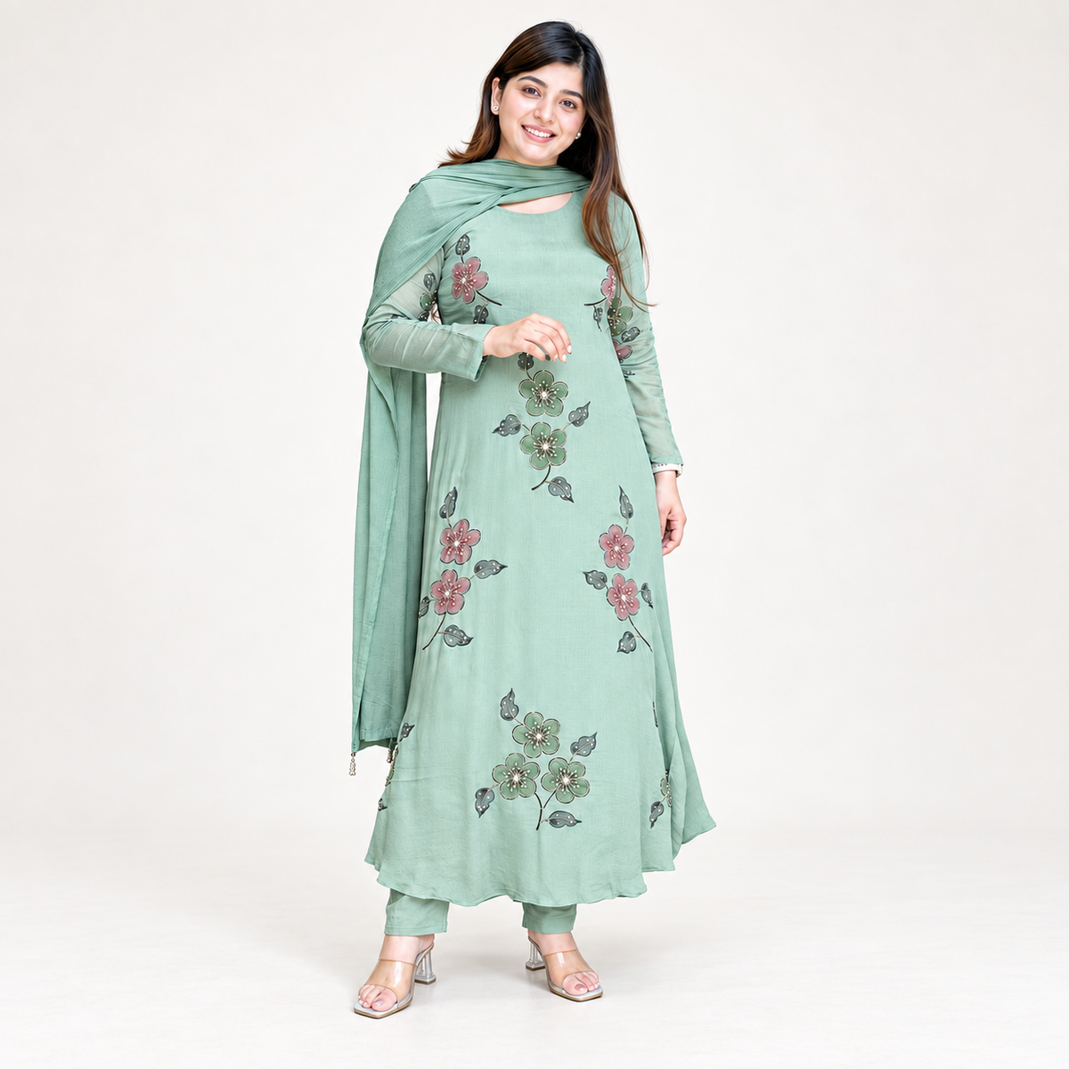 Sage Green Embroidered Anarkali Kurta Set