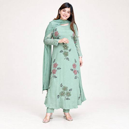 Sage Green Embroidered Anarkali Kurta Set