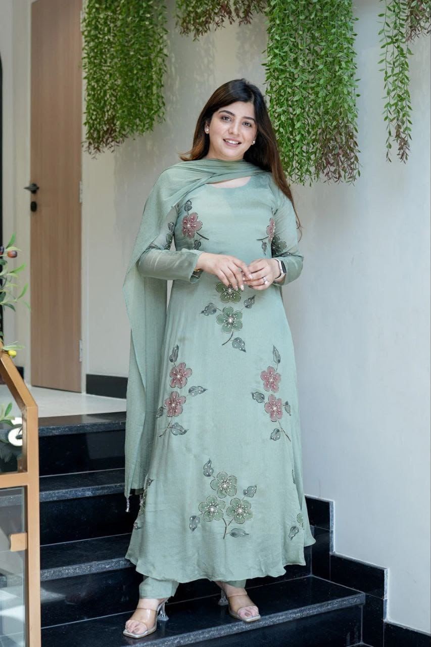 Sage Green Embroidered Anarkali Kurta Set