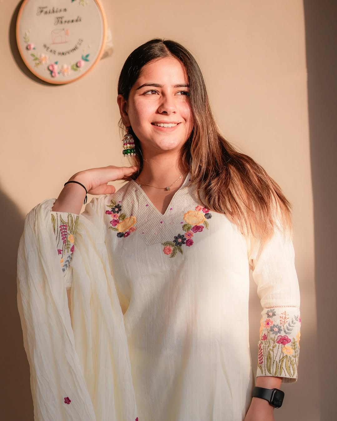 White Embroidered Cotton Kurta Set for Women with Dupatta | Indian Ethnic Suit Set | Floral Handwork Kurta Pant Set | Festive Wear Salwar